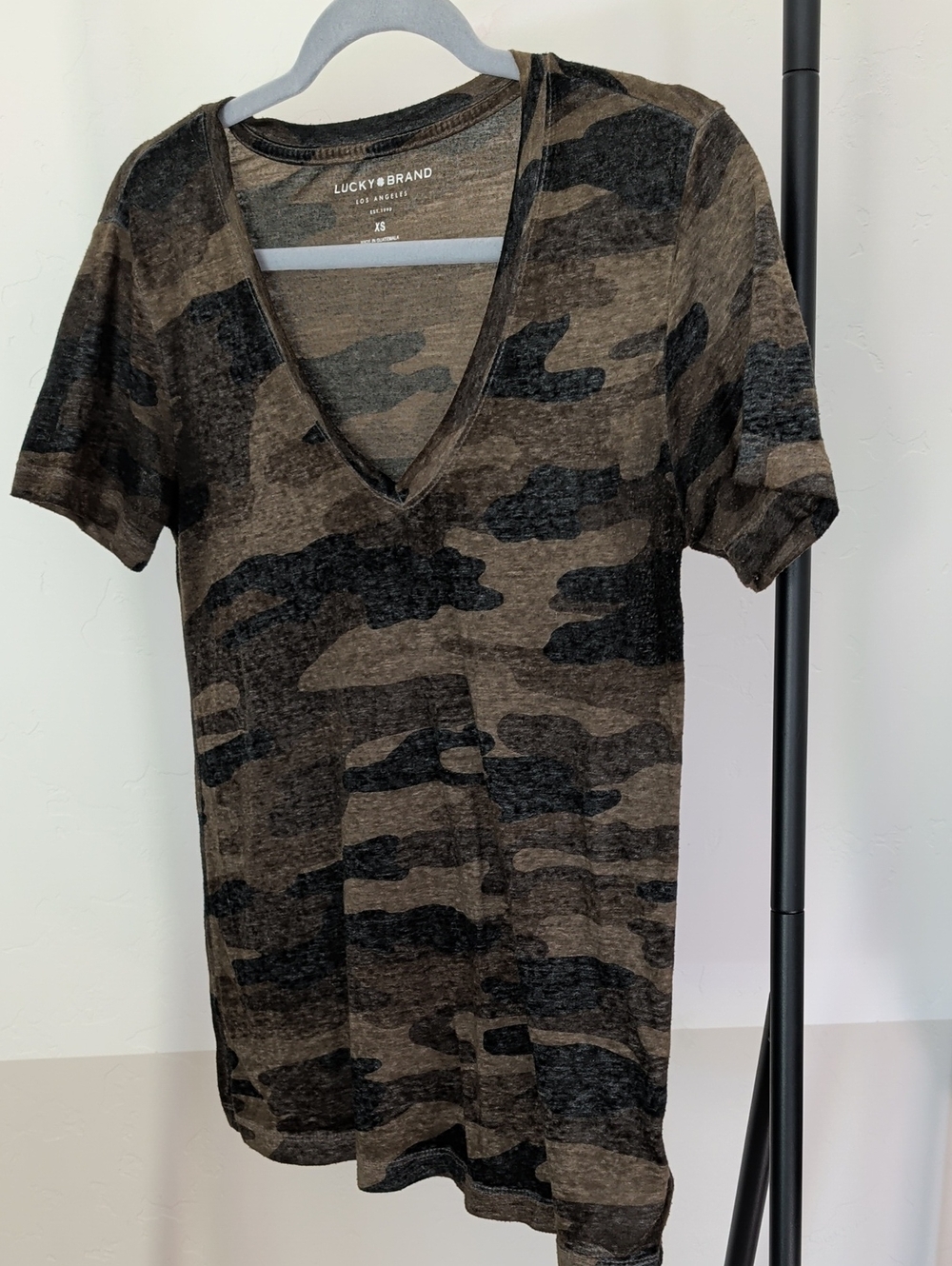 Lucky Brand Olive & Black Camo V-Neck Tee